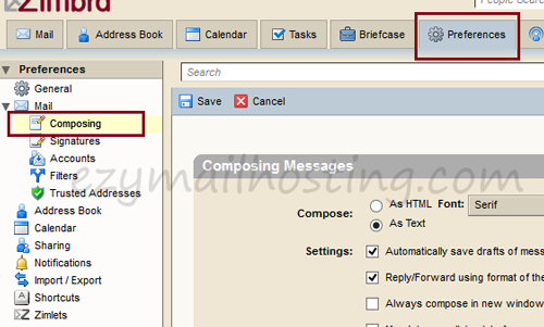 Zimbra-compose-setting