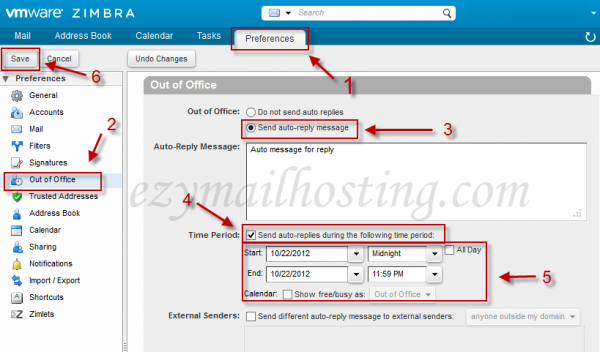 Zimbra out of office feature