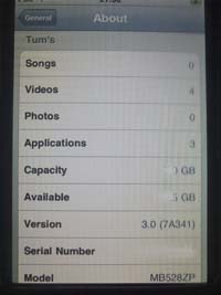 iPod touch firmware 3.0 about screen