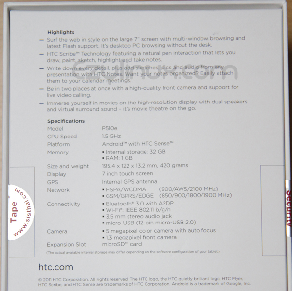 HTC Flyer spec